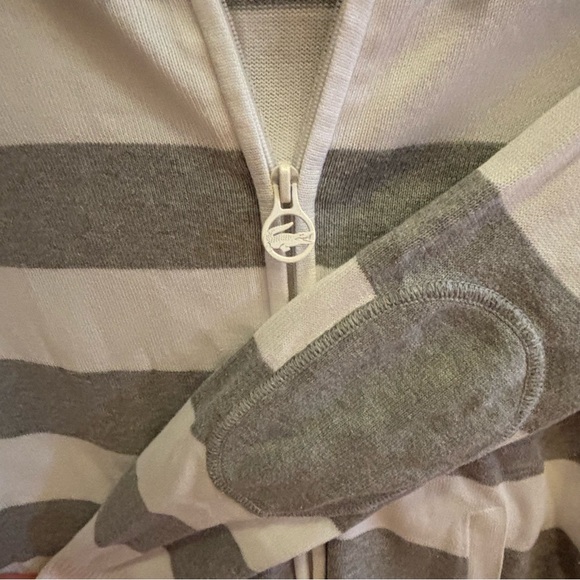 Lacoste Striped Zip Up Cotton Sweater Hoodie - Picture 4 of 8